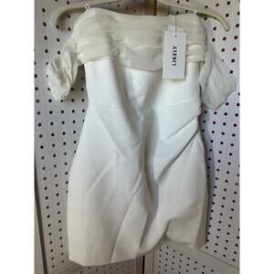 LIKELY White Solid Off Shoulder Short Sleeve Mini Dress Size 4
